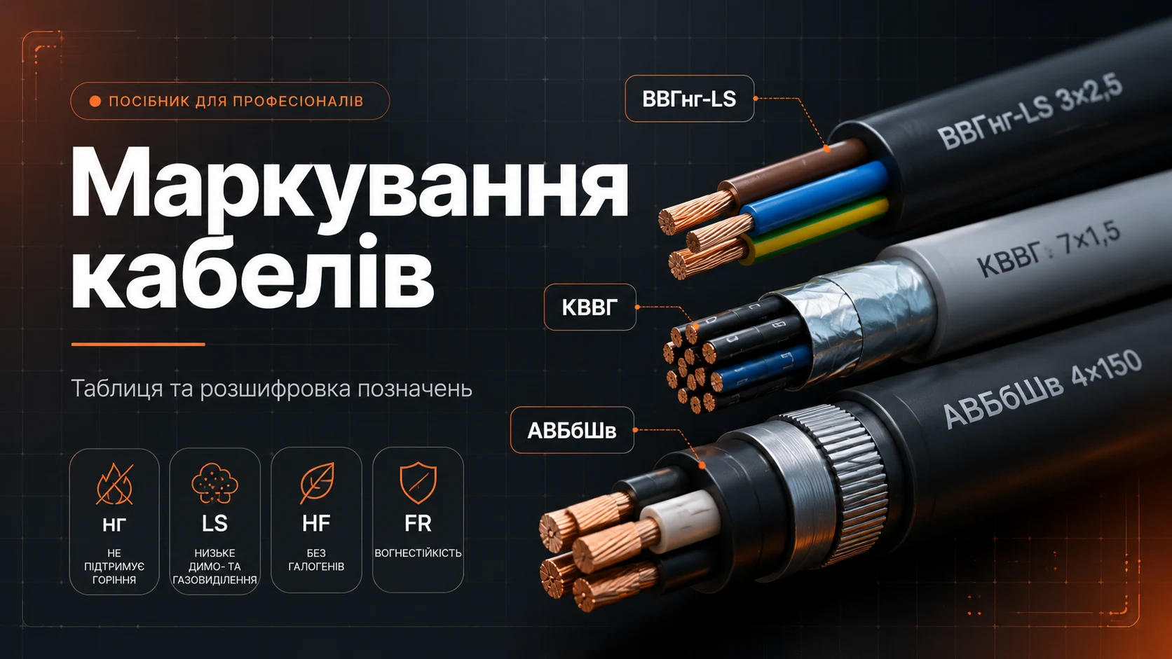 Маркування кабелів і проводів — приклад конструкції силового кабелю
